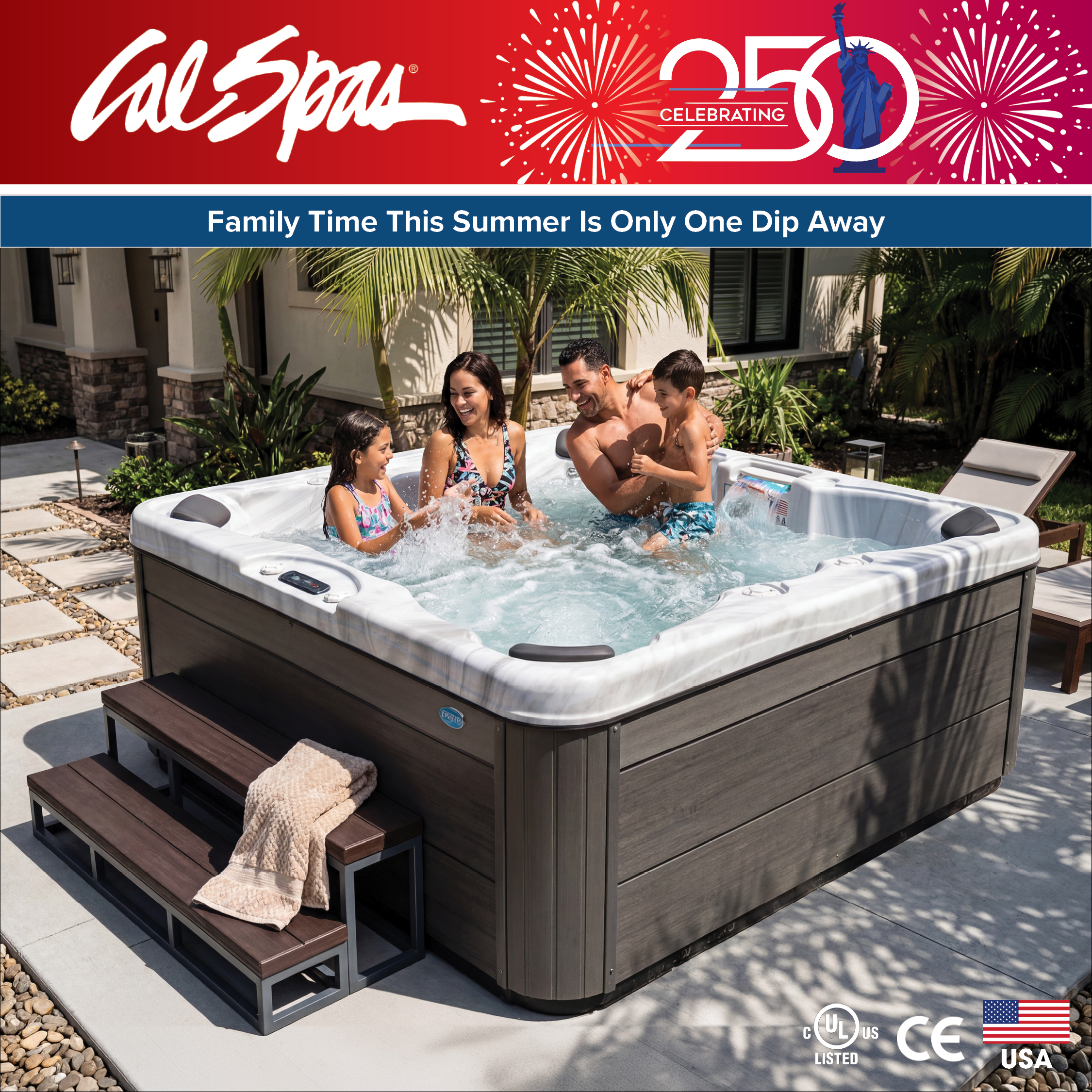 Calspas hot tub being used in a family setting - San Marcos